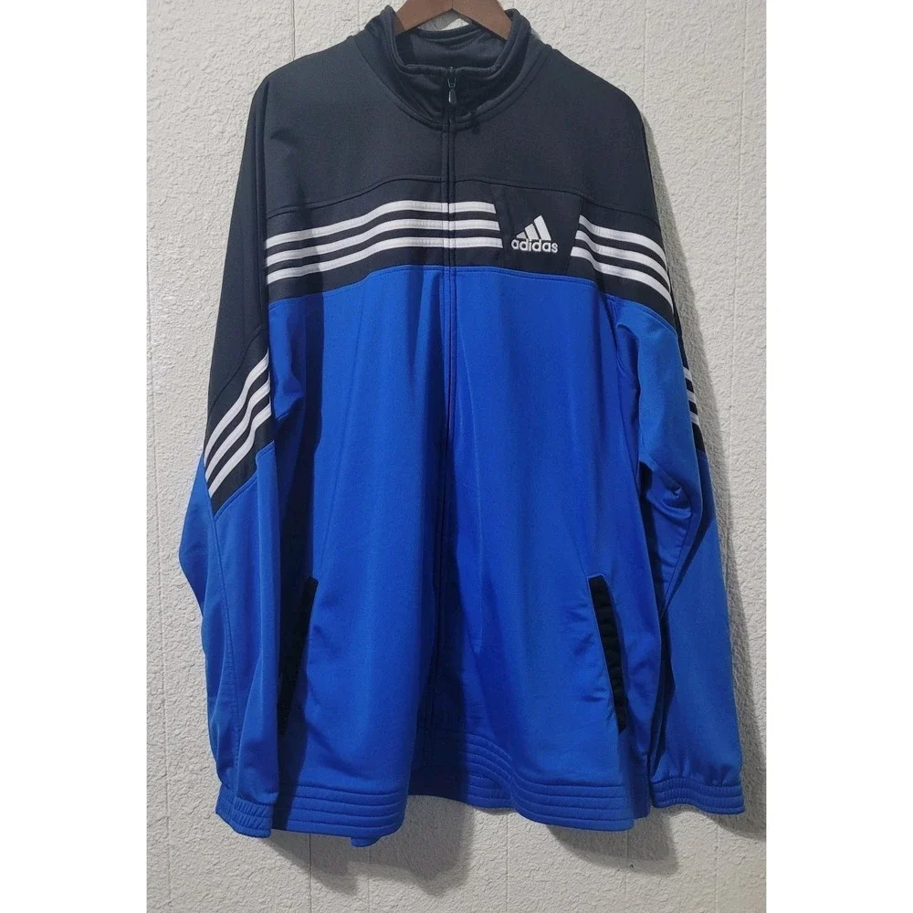 Adidas Track Jacket Mens 3XT Blue Colorblock Full Zip Three‎ Stripes